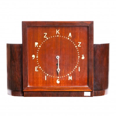 Zegar gabinetowy w stylu Art Deco, drewno. Lata 30. XX w.